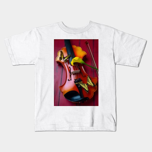 Baroque Violin And Butterflies Kids T-Shirt by photogarry